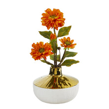 Load image into Gallery viewer, 15&quot; Zinnia Artificial Arrangement in Gold and Cream Elegant Vase
