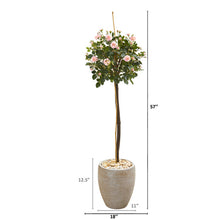 Load image into Gallery viewer, 57" Rose Topiary Artificial Tree in Sand Colored Planter
