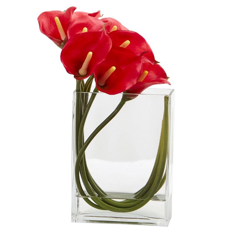 12'' Calla Lily in Rectangular Glass Vase Artificial Arrangement