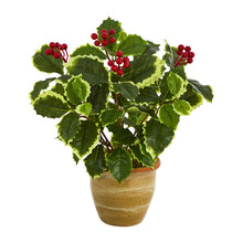 Load image into Gallery viewer, 14&quot; Variegated Holly Leaf Artificial Plant in Ceramic Planter (Real Touch)
