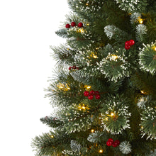 Load image into Gallery viewer, 6&#39; Frosted Swiss Pine Artificial Christmas Tree w/ 300 Clear LED Lights &amp; Berrie
