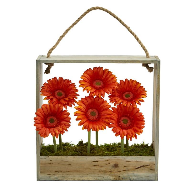 Gerber Daisy Garden Artificial Arrangement in Hanging Frame