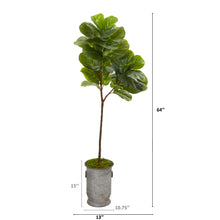 Load image into Gallery viewer, 64&quot; Fiddle Leaf Artificial Tree in Vintage Metal Planter
