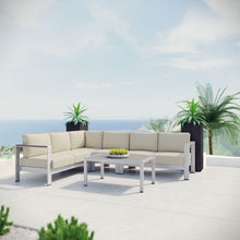 Load image into Gallery viewer, Shore 5 Piece Outdoor Aluminum Sectional Sofa Set in Silver Beige
