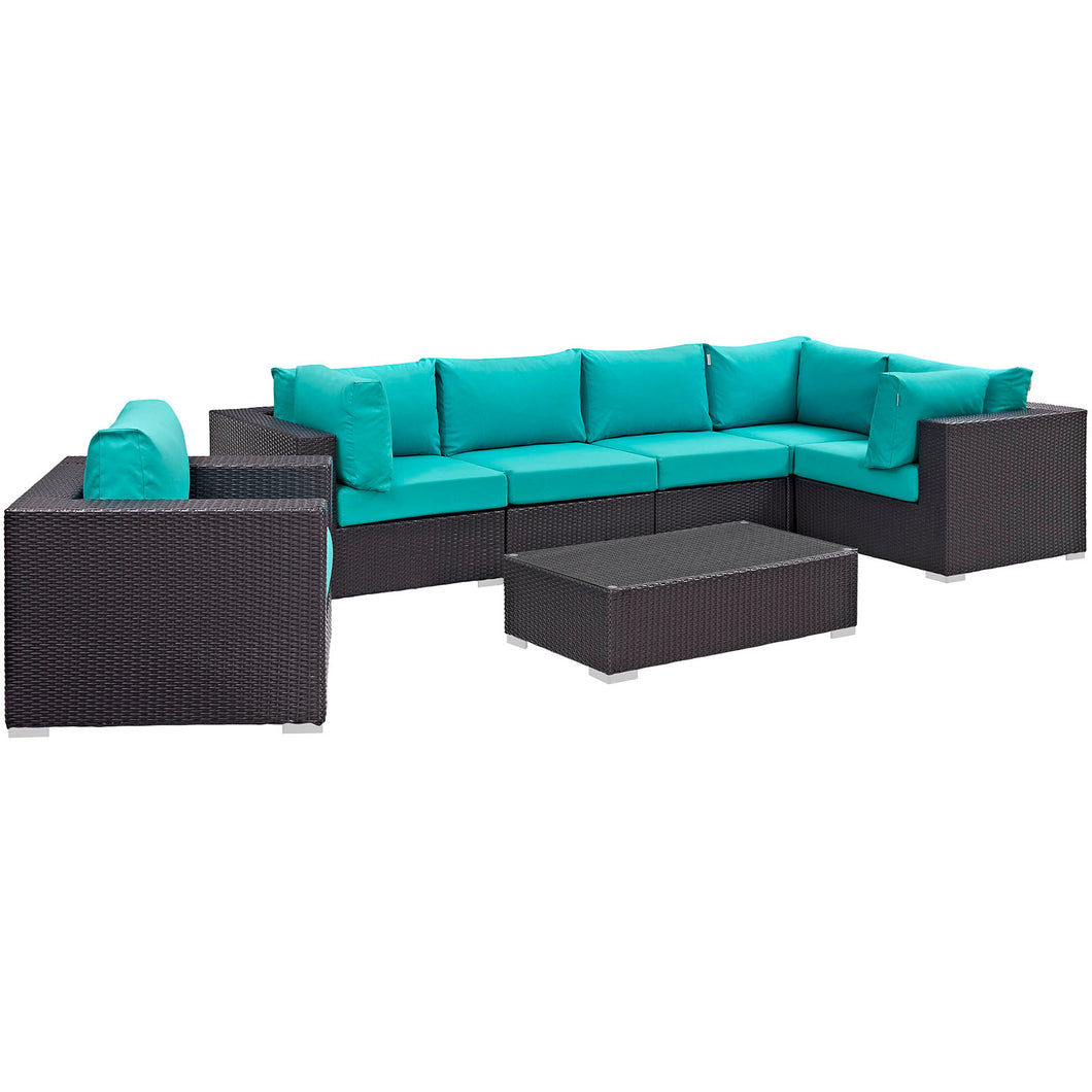Convene 7 Piece Sectional Set in Espresso Turquoise