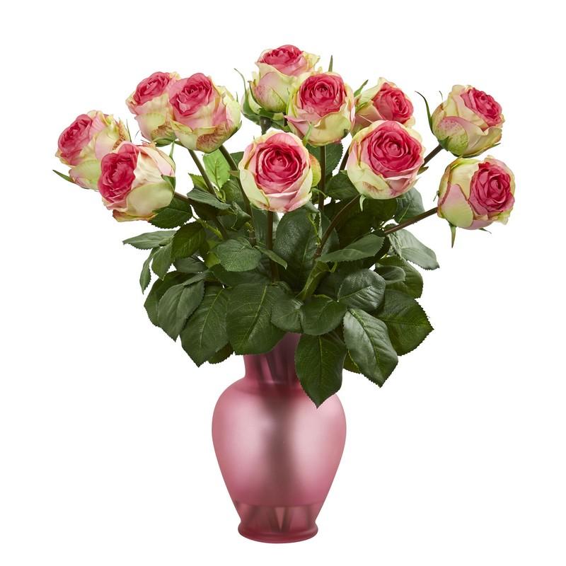 Rose Artificial Arrangement in Blue Vase