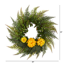 Load image into Gallery viewer, 23&quot; Assorted Fern and Chrysanthemum Artificial Wreath
