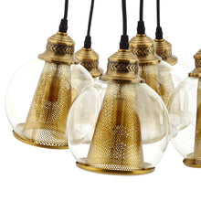 Load image into Gallery viewer, Peak Brass Cone and Glass Globe Cluster Pendant Chandelier by Modway

