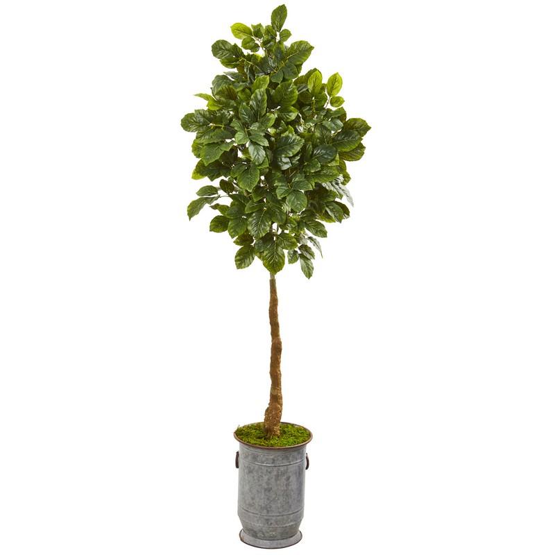 6' Beech Leaf Artificial Tree in Metal Planter with Copper Trimming