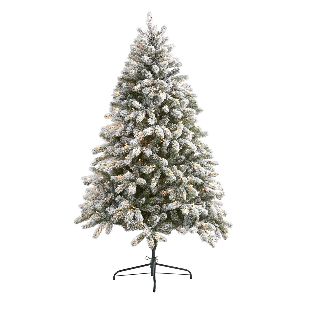6' Flocked South Carolina Spruce Artificial Christmas Tree w 450 Clear Lights