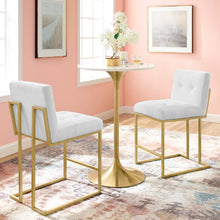 Load image into Gallery viewer, Privy Gold Stainless Steel Upholstered Fabric Counter Stool Set of 2 by Modway
