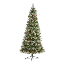 Load image into Gallery viewer, 8&#39; Frosted Swiss Pine Artificial Christmas Tree w/ 550 Clear LED Lights &amp; Berrie

