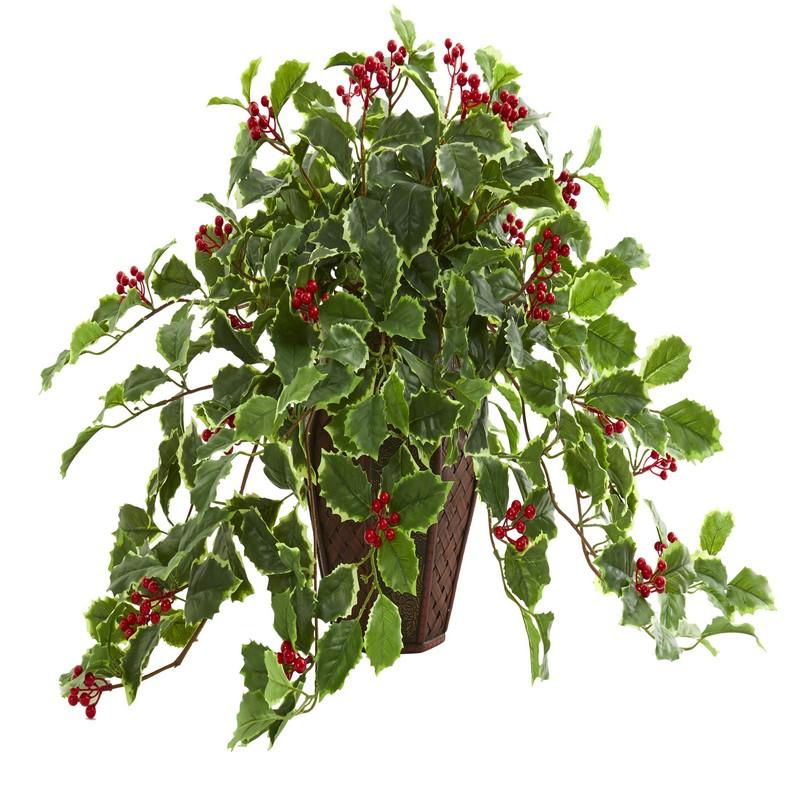 18' Variegated Holly Artificial Plant in Decorative Planter (Real Touch)