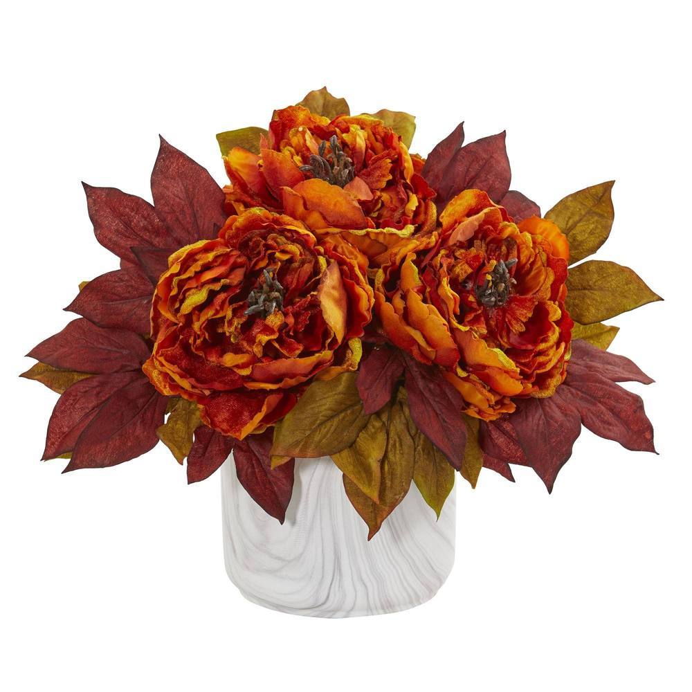 Peony Artificial Arrangement in Marble Finished Vase