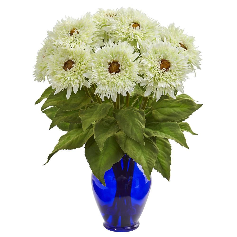 Sunflower Artificial Arrangement in Blue Vase