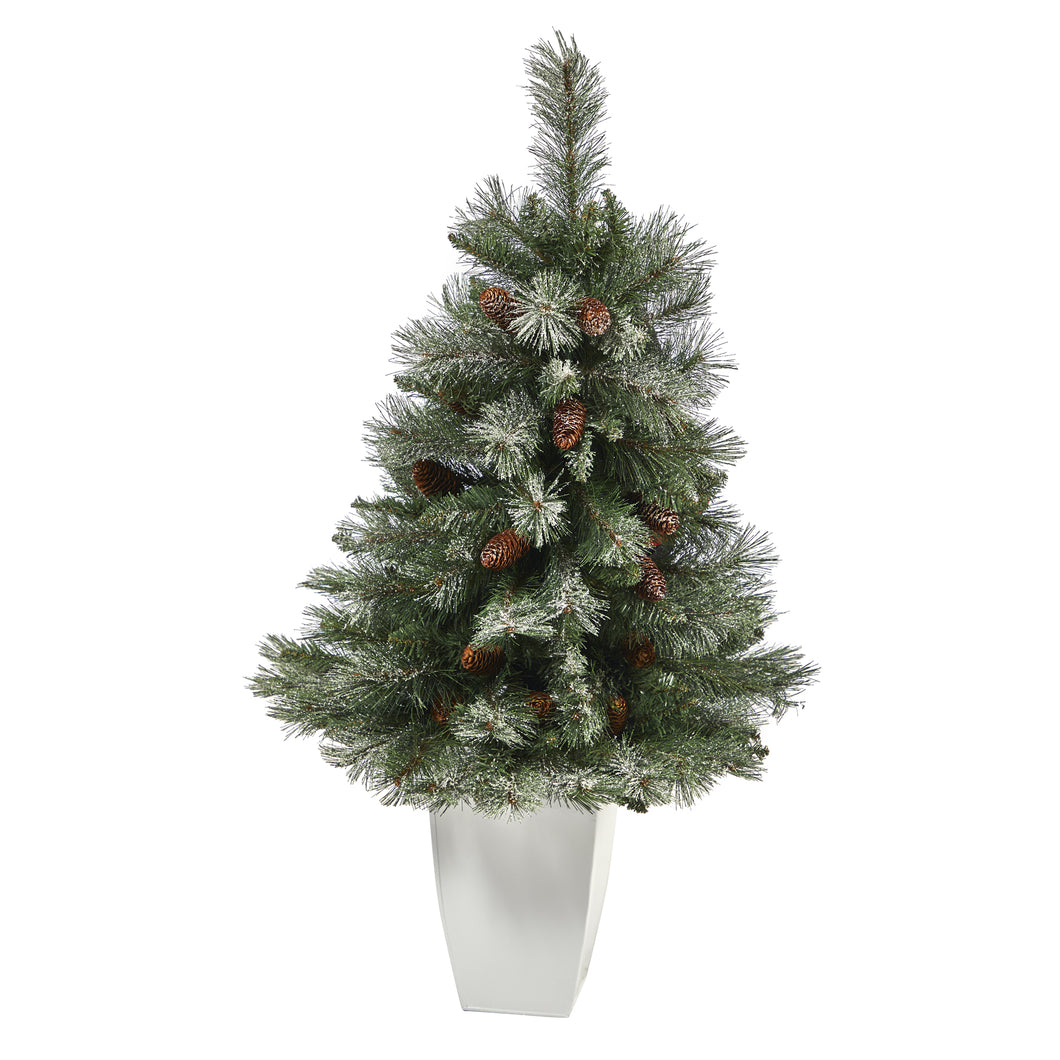 3.5' Snowed French Alps Mountain Pine Artificial Christmas Tree w/ 135 Bendable