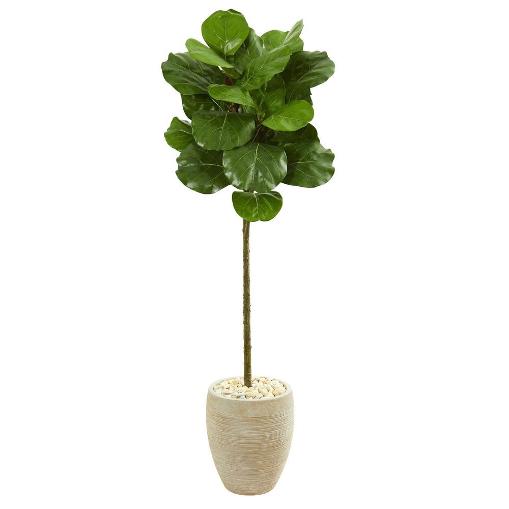 5' Fiddle Leaf Artificial Tree in Sand Colored Planter