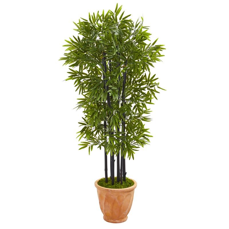 5' Bamboo Artificial Tree w/Black Trunks in Terra cotta Planter UV Resistant