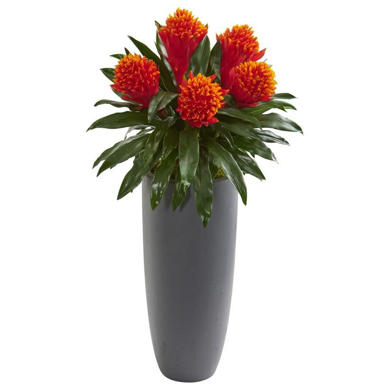 31' Bromeliad Artificial Plant in Gray Planter