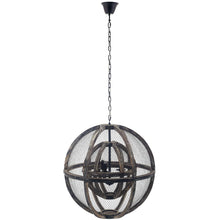 Load image into Gallery viewer, Gravitate Globe Rustic Oak Wood Pendant Light Chandelier by Modway
