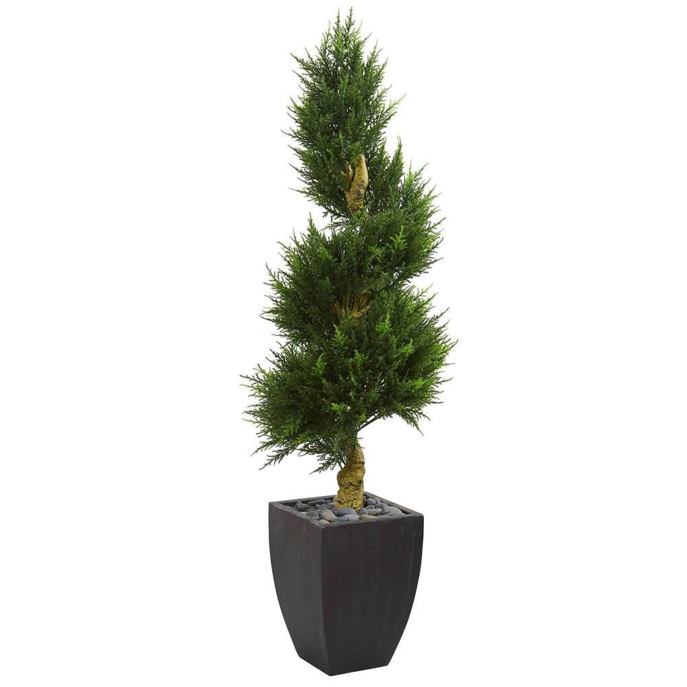 5.5' Cypress Spiral Artificial Tree in Black Wash Planter UV Resistant
