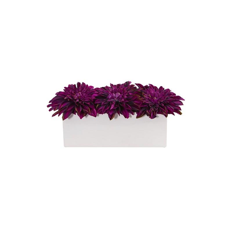 Dahlia Artificial Arrangement in White Planter