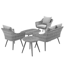 Load image into Gallery viewer, Endeavor 5 Piece Outdoor Patio Wicker Rattan Loveseat Armchair Coffee + Side Table Set by Modway
