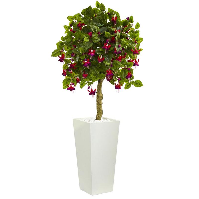 4' Fuschia Artificial Tree in White Tower Planter