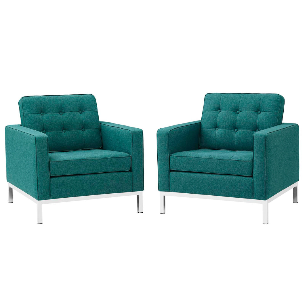 Loft Upholstered Fabric Armchairs Set of 2 by Modway