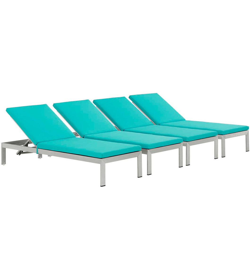 Shore Outdoor Patio Aluminum Chaise with Cushions Set of 4 by Modway