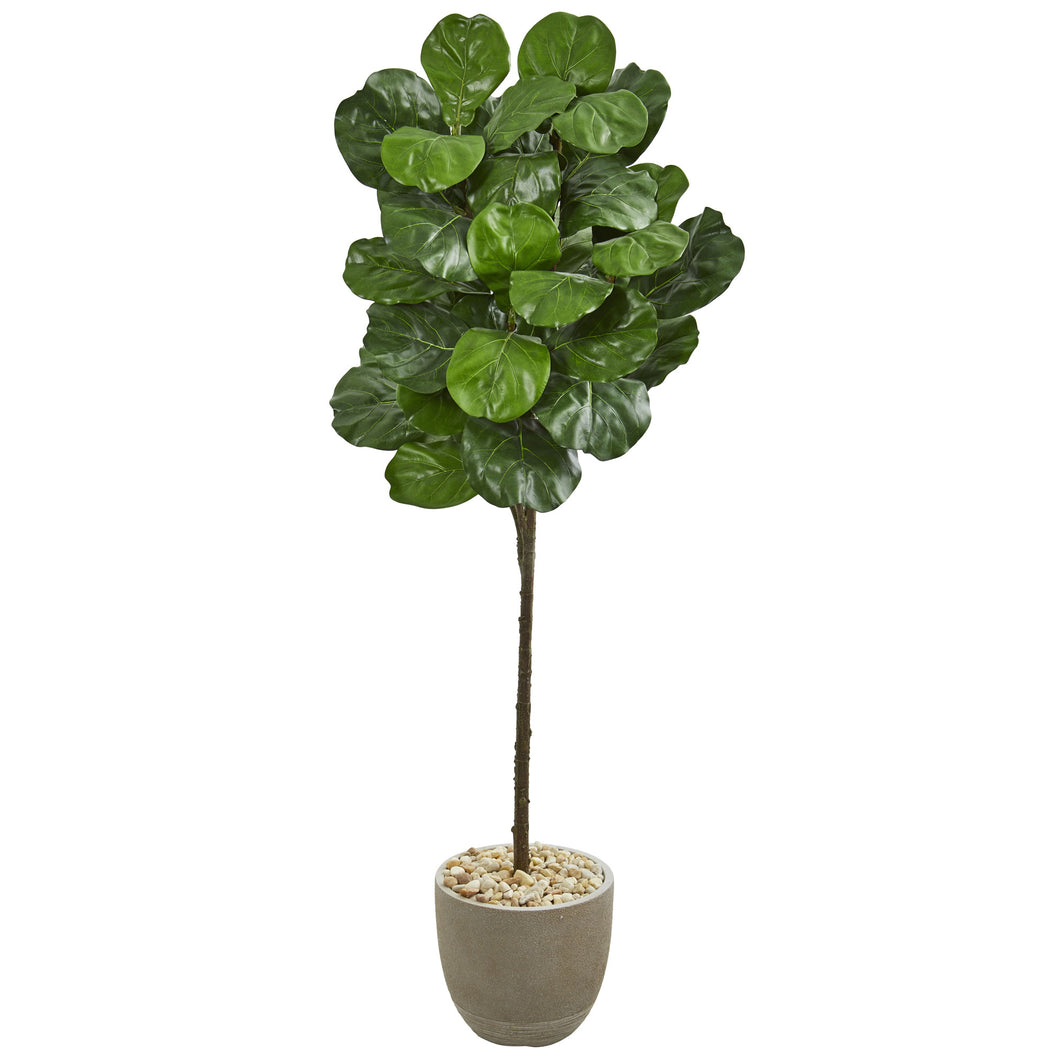 5.5' Fiddle Leaf Artificial Tree in Sand Stone Finish Planter