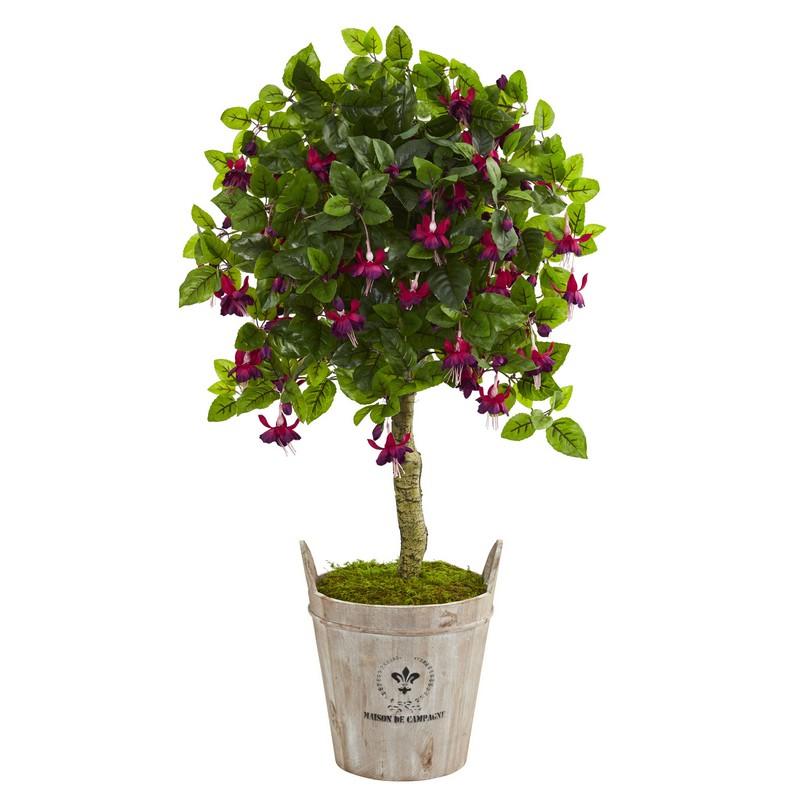 45' Fuschia Artificial Tree in Barrel Planter