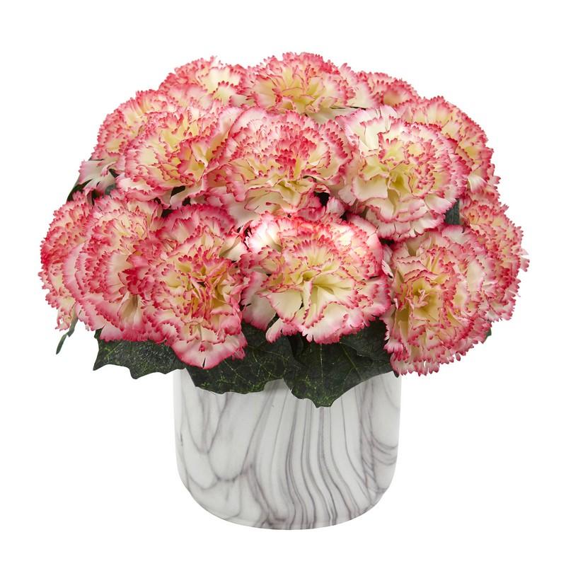 Carnation Artificial Arrangement in Marble Finished Vase