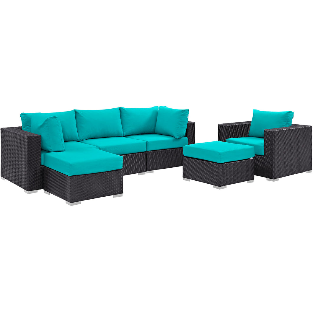 Convene 6 Piece Sectional Set in Espresso Turquoise