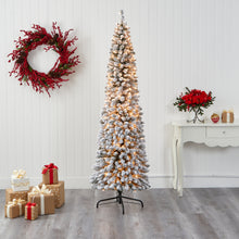 Load image into Gallery viewer, 7&#39; Flocked Pencil Artificial Christmas Tree w/ 400 Clear Lights &amp; 574 Bendable

