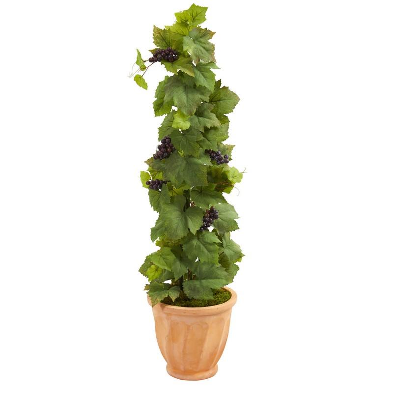 4' Grape Leaf Artificial Plant in Terracotta Planter