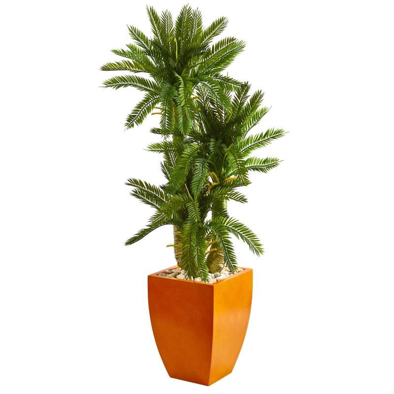 4.5' Triple Cycas Artificial Plant in Orange Planter