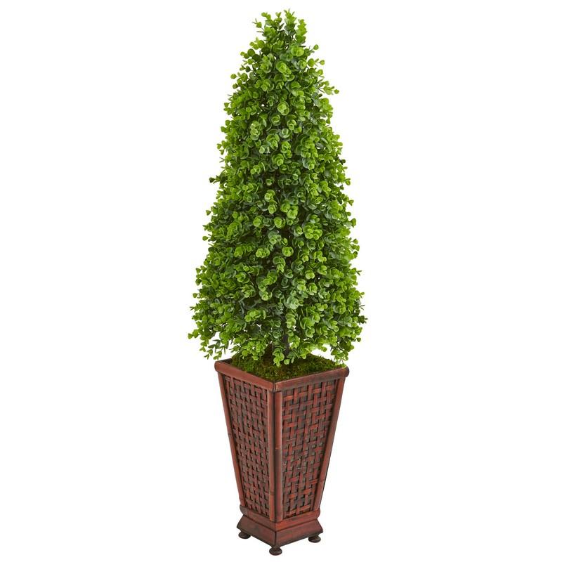 4' Eucalyptus Cone Topiary Artificial Tree in Decorative Planter