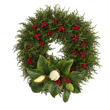 Load image into Gallery viewer, 20&quot; Cedar, Berries and Magnolia Artificial Christmas Wreath
