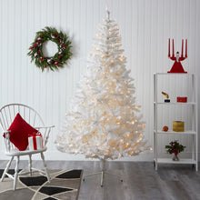 Load image into Gallery viewer, 8&#39; White Artificial Christmas Tree w/ 1500 Bendable Branches and 450 LED Lights

