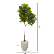 Load image into Gallery viewer, 5&#39; Fiddle Leaf Artificial Tree in Sand Colored Planter
