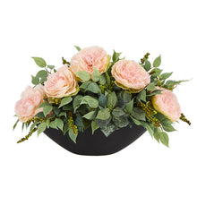 Load image into Gallery viewer, 19&quot; Peony and Mixed Greens Artificial Arrangement in Black Vase
