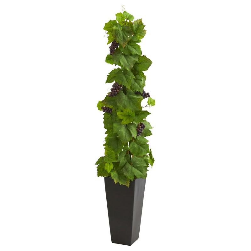 Grape Leaf Artificial Plant in Black Planter