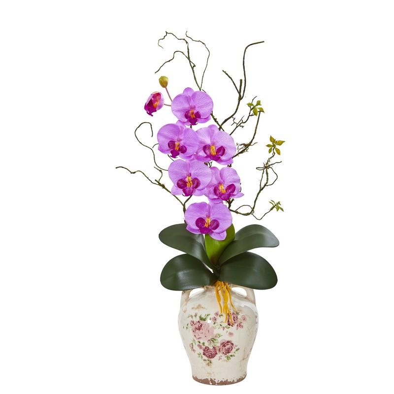 Phalaenopsis Orchid and Twig Artificial Arrangement in Floral Jar