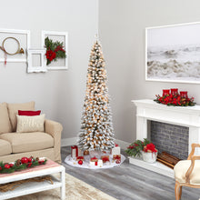 Load image into Gallery viewer, 7&#39; Flocked Pencil Artificial Christmas Tree w/ 400 Clear Lights &amp; 574 Bendable
