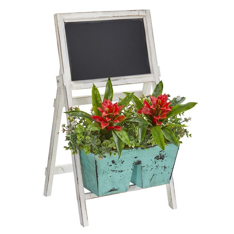 26' Bromeliad and Eucalyptus Artificial Plant in Farmhouse Stand with Chalkboard