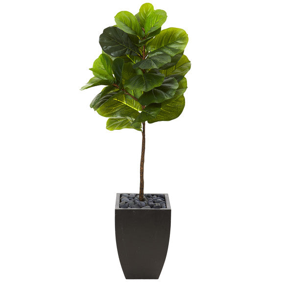 4.5' Fiddle Leaf Artificial Tree in Black Planter (Real Touch)