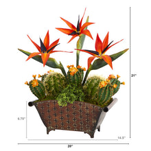 Load image into Gallery viewer, 21&quot; Bird of Paradise and Cactus Artificial Plant in Metal Planter

