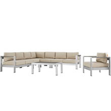 Load image into Gallery viewer, Shore 7 Piece Outdoor Aluminum Sectional Sofa Set in Silver Beige
