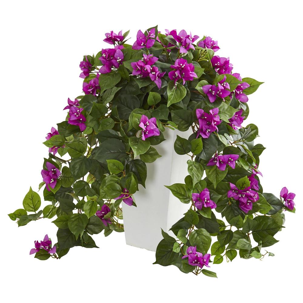 Bougainvillea Artificial Plant in White Tower Planter
